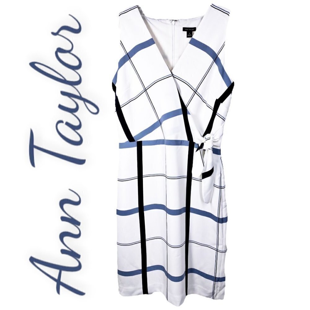 NWT Ann Taylor Sleeveless‎ Bold Plaid Faux Wrap Dress, Size 0